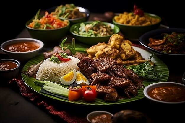 Spicy and flavorful nasi padang with beef background
