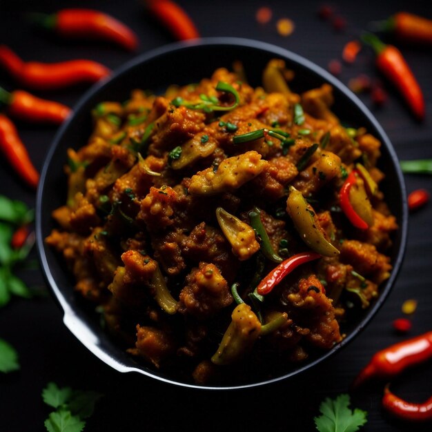 Foto cibo piccante nella ciotola sfondo alimentare sabji indiano nella ciotola