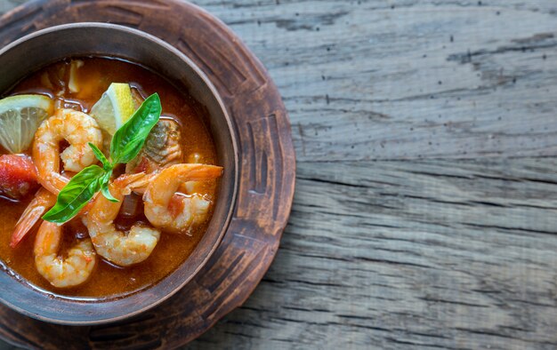 Spicy french soup with seafood