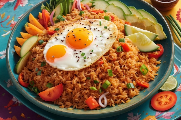 Spicy fried rice with chicken kimchi and egg Korean cuisine