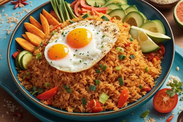 Spicy fried rice with chicken kimchi and egg Korean cuisine