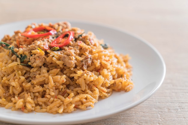 spicy fried rice with pork and basil