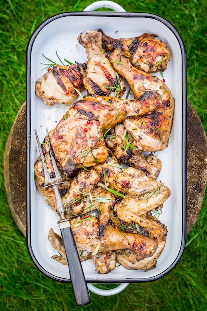 Spicy grilled chicken with spices and rosemary