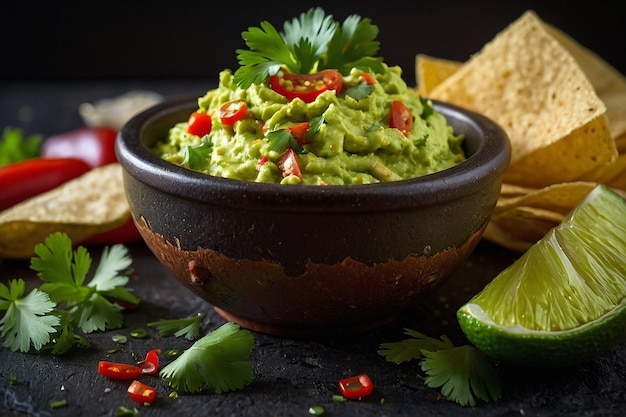 Spicy Guacamole Dip Garnished with Fres