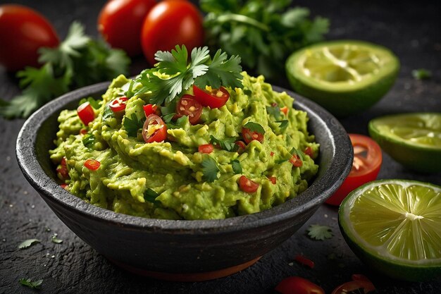 Spicy Guacamole Garnished with Fresh Cilant