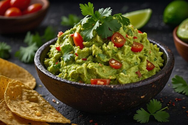 Spicy Guacamole Garnished with Fresh Cilant