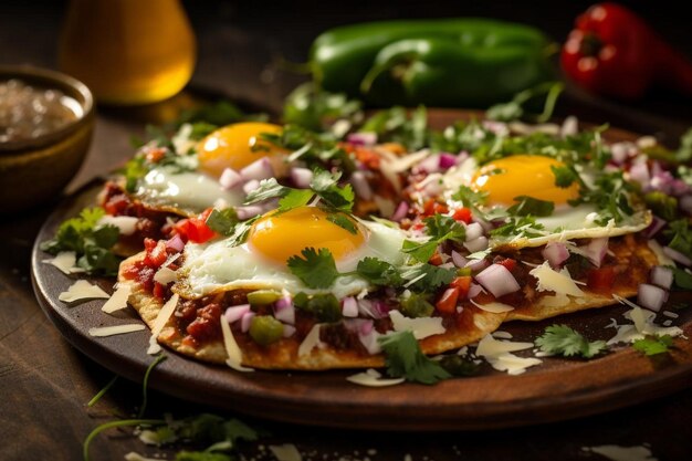 Photo spicy huevos rancheros with eggs beans and salsa