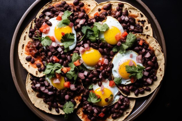 Photo spicy huevos rancheros with eggs beans and salsa