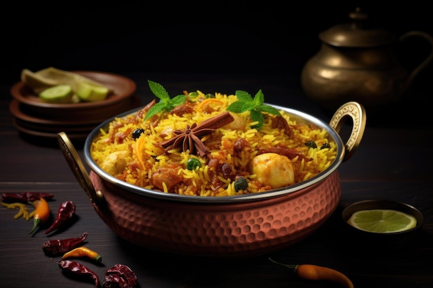 Premium AI Image | Spicy Indian rice dish with meat curry famous in