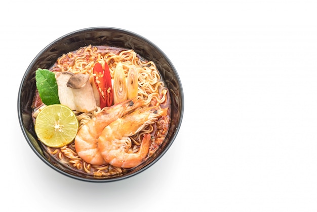 Spicy instant noodles soup with shrimp