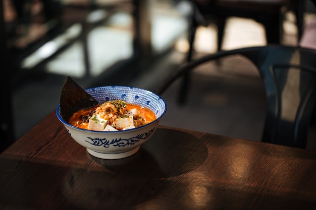 Spicy japanese miso tofu ramen with kimchi