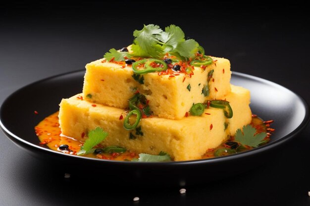 Photo spicy khaman dhokla on white background the popular food dhokla image photography