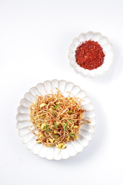 Spicy Kongnamul Muchim is a Korean soybean sprouts side dish or banchan.