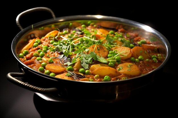 Spicy Lamb Curry with Potatoes and Peas in a Rich Gravy