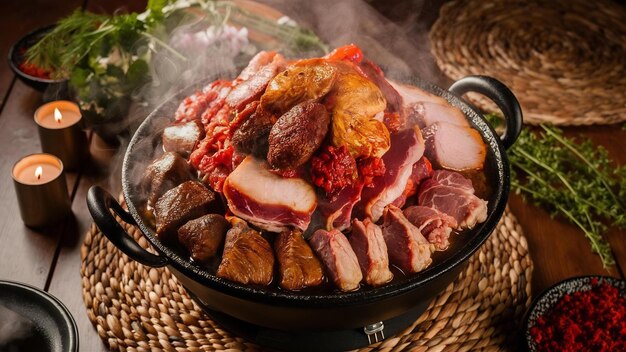 写真 spicy meat and pork boil in hot pot