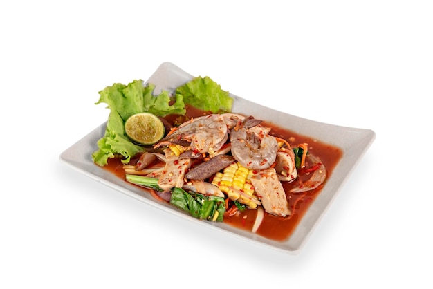 Photo spicy meat and seafood salad asian style cuisine