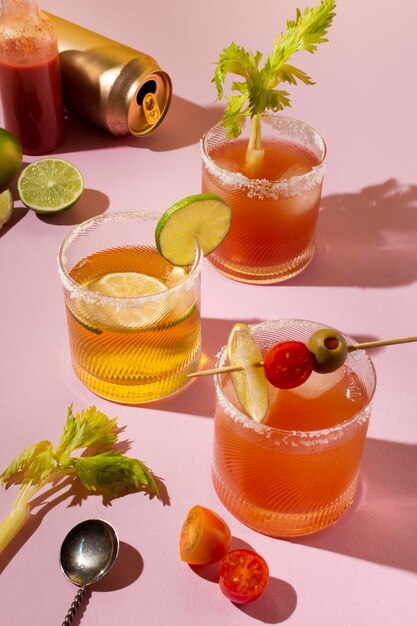 Spicy michelada drink assortment table