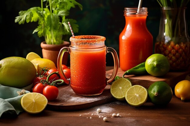 Photo spicy michelada drink assortment on the table