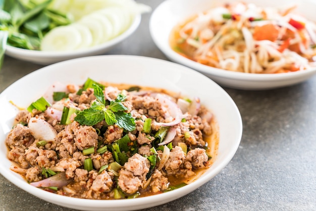 spicy mince pork (Larb - Traditional Thai Food)