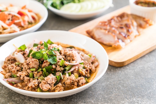 spicy mince pork (Larb - Traditional Thai Food)