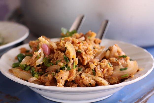 Photo spicy minced beef salad thai food