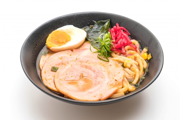 spicy miso udon ramen noodle with pork