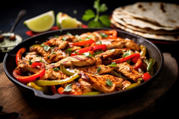 Photo spicy and mouthwatering grilled chicken fajitas