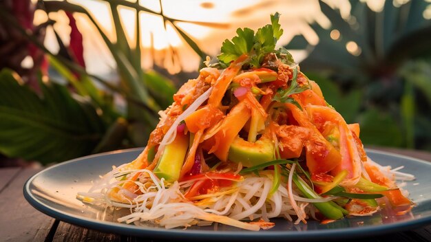 Spicy papaya salad with rice vermicelli