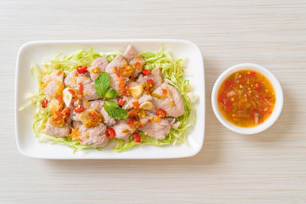 Spicy Pork Salad or Boiled Pork with Lime Garlic and Chili Sauce