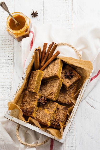 Spicy Pumpkin Cbars Blondie Squares with Cinnamon, Anise and Caramel. Traditional English Dessert