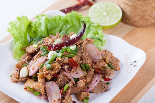 Spicy roasted pork salad Thai food