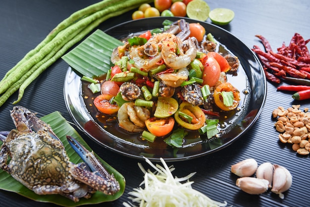 Spicy seafood salad with fresh ingredients