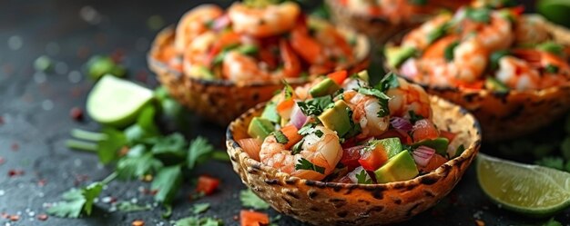 Spicy Shrimp Ceviche Marinated In Lime Juice Background