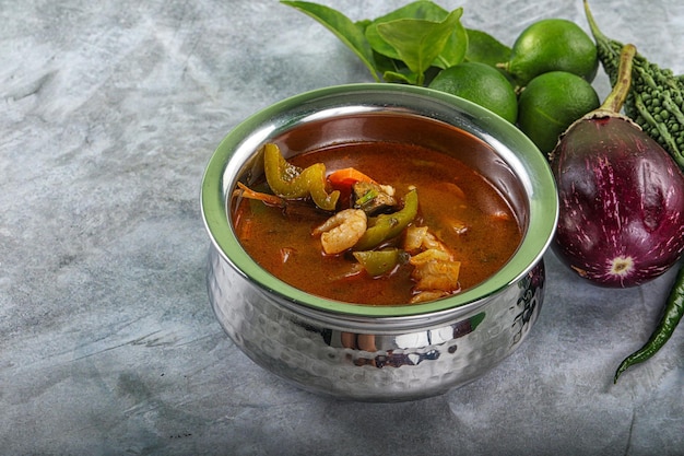 Spicy and Sour Soup with Lemongrass and Prawns