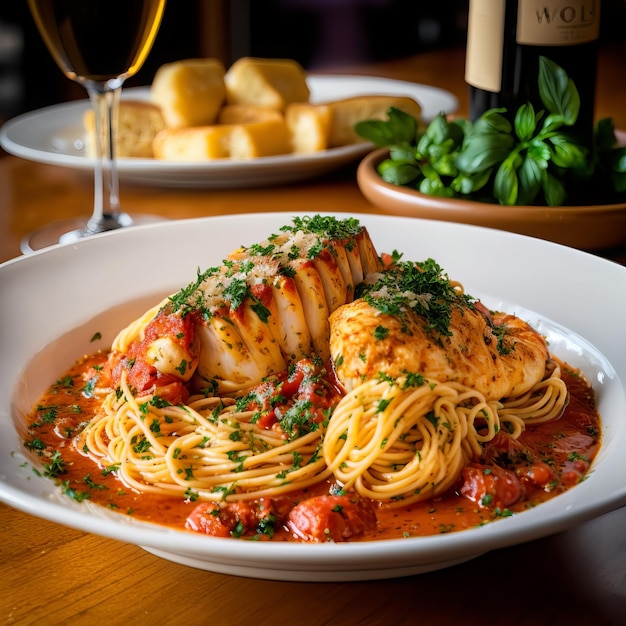 Spicy spaghetti and pasta with salmon