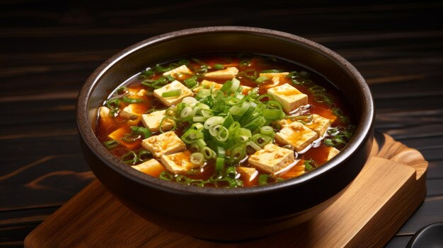 Foto ciotola di zuppa di tofu piccante e piccante