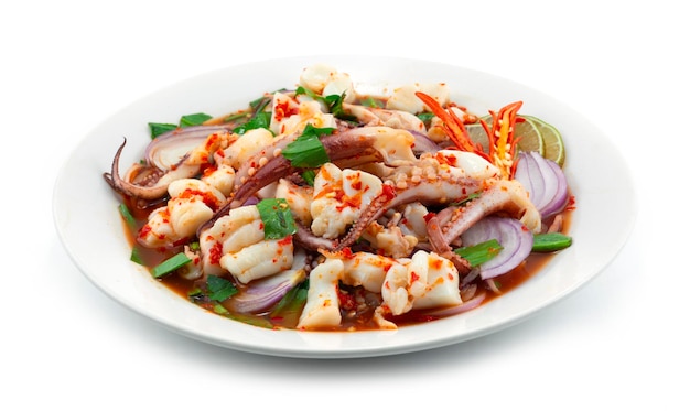 Spicy Tentacles and Squids Roe Thai Salad Style decoration chili sideview