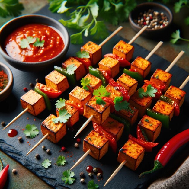 Photo spicy tofu skewers