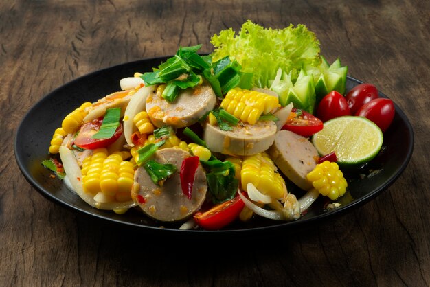 Spicy Vietnamese Pork Sausage Salad with corn