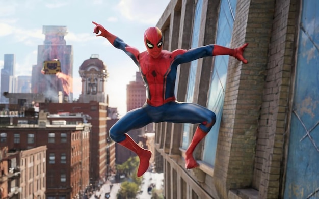 Фото Паук активный человек прыгает в воздухе над городом паук