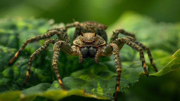 Spider Crawling on Leaf