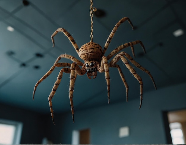 a spider hanging from a rope with a rope attached to it