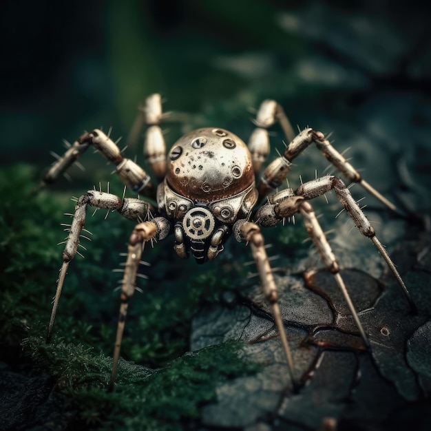 Spider macro photography of a steampunk spider in nature