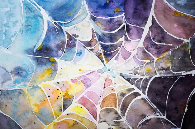 Spider multicolored web watercolor abstraction