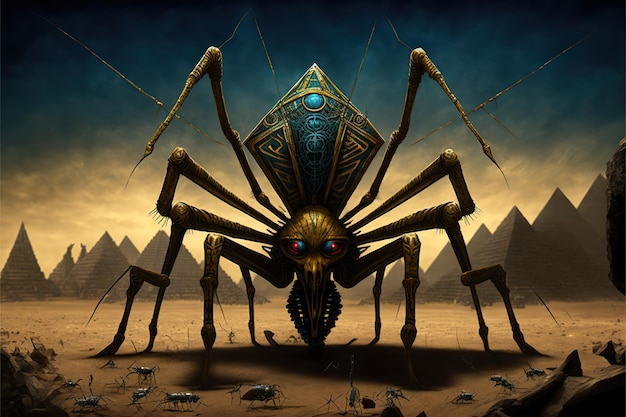 Spider robot in a dark egyptian pyramid