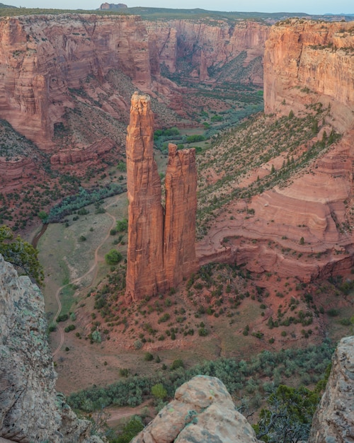 Spider rock at sunset Canyon de Chelly national monument Arizona USA