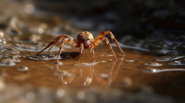 A spider on a rock in the water