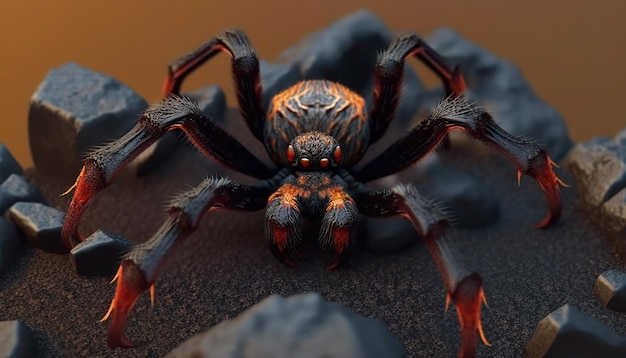 A spider on a rock with a red background