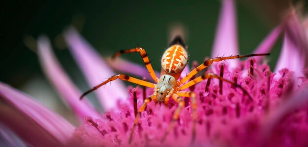 A spider sits on a flower in the desert.