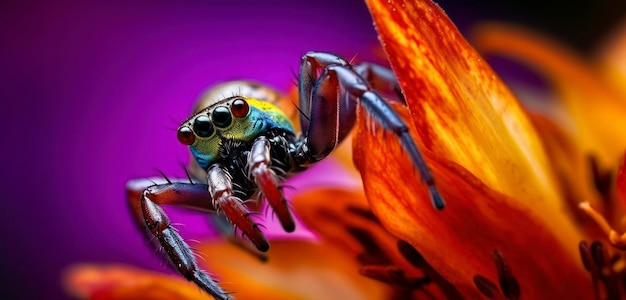 A spider sits on a flower in the garden